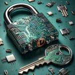 AI generated padlock and key made from green printed circuit boards
