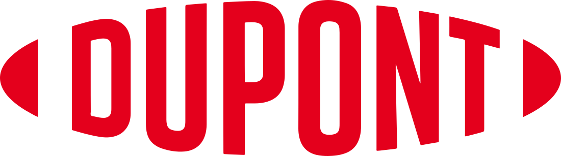 Dupont logo. Red text spelling DUPONT in an eclipse shape.